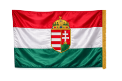 Dupla szaténselyem magyar zászló hímzett címerrel