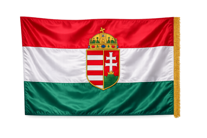 Dupla szaténselyem magyar zászló hímzett címerrel
