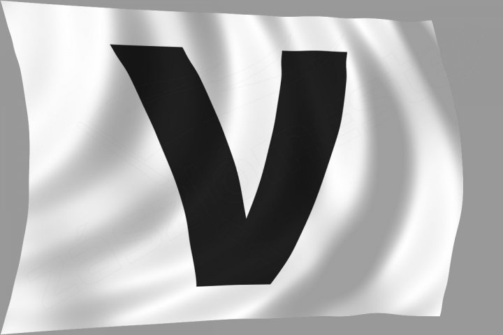 Versenylobogó (fehér alapon V betű)